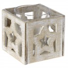 Дървен свещник със стъклена чашка, натюр, 7х7х7 см