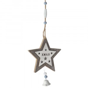 Висулка звезда, дърво и метал, 10х25 см