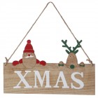 Дървена табелка Дядо Коледа и Рудолф, XMAS