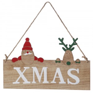 Дървена табелка Дядо Коледа и Рудолф, XMAS