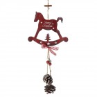 Висящо конче Merry Christmas, червено с шишарки