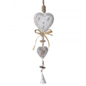 Висулка сърце, метал, бяла, 8х38 см