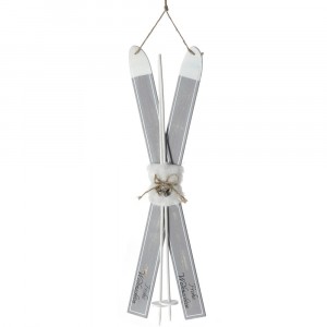 Ски комплект, дърво, сиво, 18х4х80 см