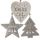 Висящи орнаменти дърво, сиви, к-т 3 бр. 9 см