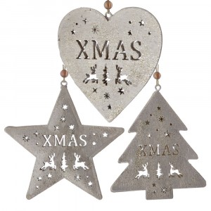 Висящи орнаменти дърво, сиви, к-т 3 бр. 9 см