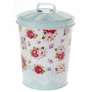 Метална кофа с капак, божури, синя,  D 14X11CM.