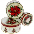 Метални кутии кръг, коледни цветя, 14X6/17X7/20X8CM