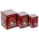 Метални кутии S/3, червени с Дядо Коледа,13х13х16,11х11х14,9х9х11 см