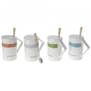 Керамична чаша с капаче и лъжичка, Artistic color, 4 модела