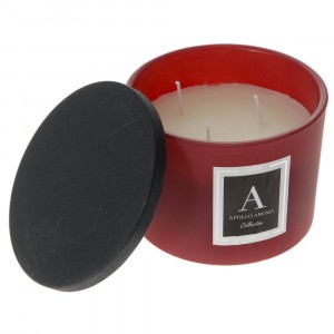 Ароматизирана свещ в стъклен съд червен, 3 фитила, D9.5X8CM