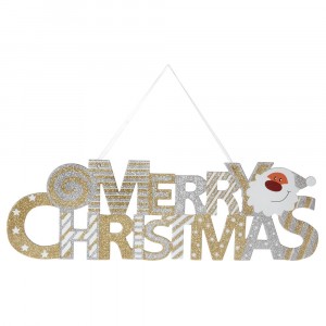 Висящ надпис MERRY CHRISTMAS  с Дядо Коледа, 48х15 см