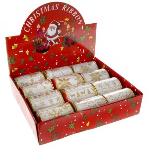 Коледна панделка бяла със златни звезди, 10х10У