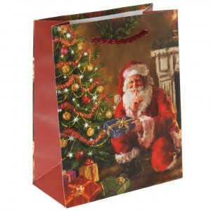 Подаръчен плик хартия Дядо Коледа   и елха червен, 12Χ6Χ15