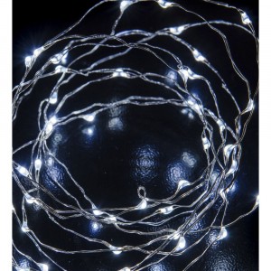 ВЪЖЕ 50 MICRO-LED,на батерии,  СТУДЕНО БЯЛО, СРЕБЪРНА НИШКА, 2,5 М