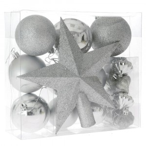 Комплект коледна украса за елха, сребро, к-т 20 бр.,8 см