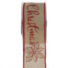 Коледна панделка Merry Christmas 5CMX9,10 бежаво и червено