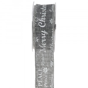 Панделка Merry Christmas 5CMX9,10 сива