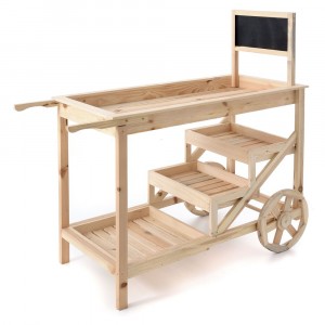 Дървен стелаж количка с черна дъска за надписване