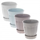 Керамична саксия с лята чинийка, 4 цвята, Ф13х13 см