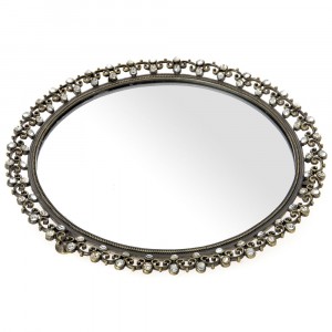 Метален поднос с огледална повърхност, кристали, 20х20 см