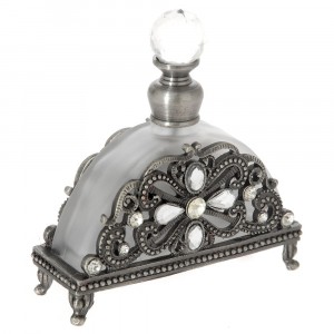 Стъклена бутилка с метална декорация и камъни,сребро, 8Х3Х9 см