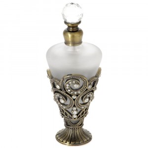 Стъклена бутилка с метална декорация и камъни, 5Х12 см