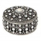 Метална кутия сребро за бижута с камъни , 6Х4 см