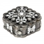 Метална кутия сребро за бижута с камъни , 5Х3 см