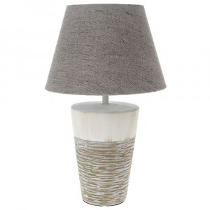 Настолна лампа, керамика, сиво и крем, 25х41 см