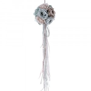 Висяща топка от  цветя, плат, синьо и крем