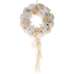 Венец от  рози, плат, бяло и жълто