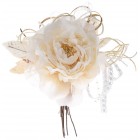 Стрък кремава роза с перли, плат