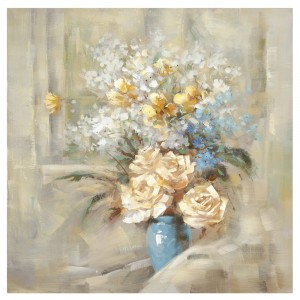 Картина масло, цветя във ваза, 100х100 см