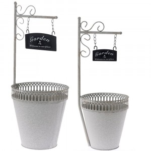 Комплект сиви метални кашпи, Ф25х60/Ф21х54 см