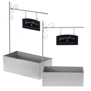 Комплект сиви метални кашпи, 44х21х65/37х19х57 см