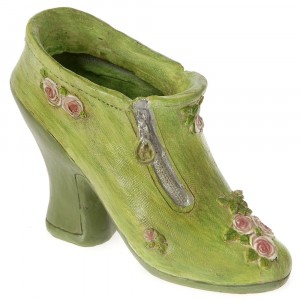 Керамична кашпа обувка, зелена, 21х10х16 см