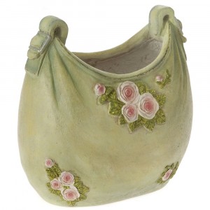Керамична чанта кашпа, зелена, 28х18х27 см