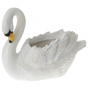 Кашпа лебед, полирезин, бял, 55х28х45 см