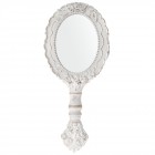 Огледало за ръка, ретро, бяло, дървено, 13х29 см