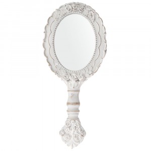 Огледало за ръка, ретро, бяло, дървено, 13х29 см