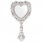 Огледало сърце за ръка, ретро, претрито бяло, дървено, 14х26 см