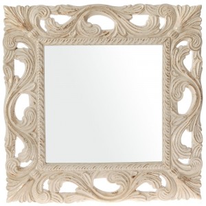 Огледало ретро, бяло-златно, дърво, 60х60 см