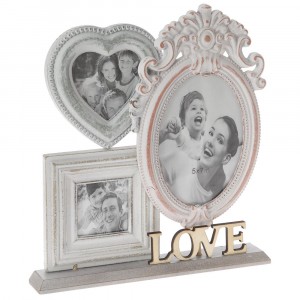 Колаж за снимки на поставка, ретро, бяло-розово дърво, 30х33 см