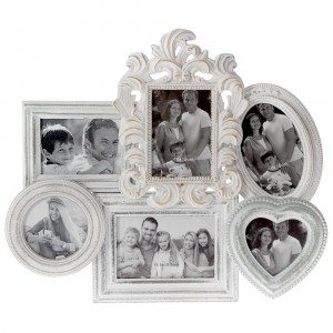 Колаж за снимки, ретро, бяло дърво, 44х39 см