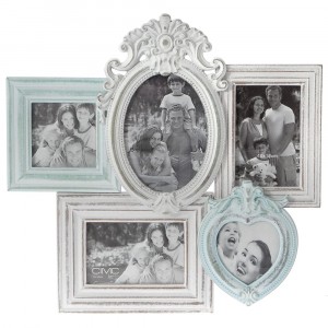 Колаж за снимки, ретро, бяло-синьо, дърво, 45х42 см