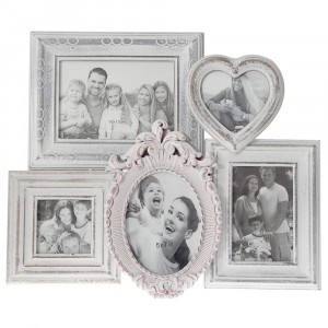 Колаж за снимки, ретро, бяло-розово, дърво, 46х40 см