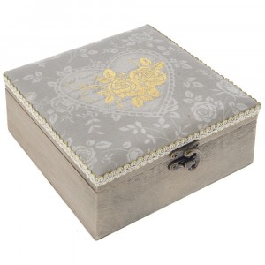 Дървена кутия с плат, 15х15х10 см