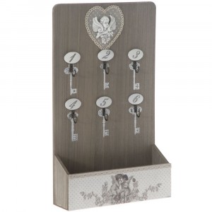 Дървена закалка за ключове с място за писма, ангели, 20х30 см