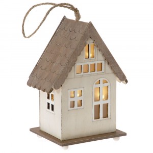 Дървена светеща къща, 10х5х22 см