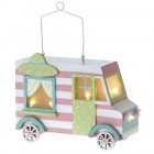 Дървено светещо камионче, розово, 21х8х14 см